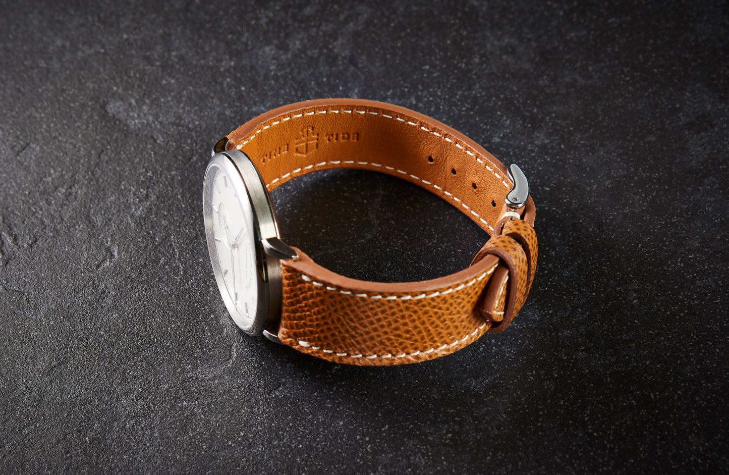 Time +Tide Light Brown + White Stitch Elegant Leather Strap