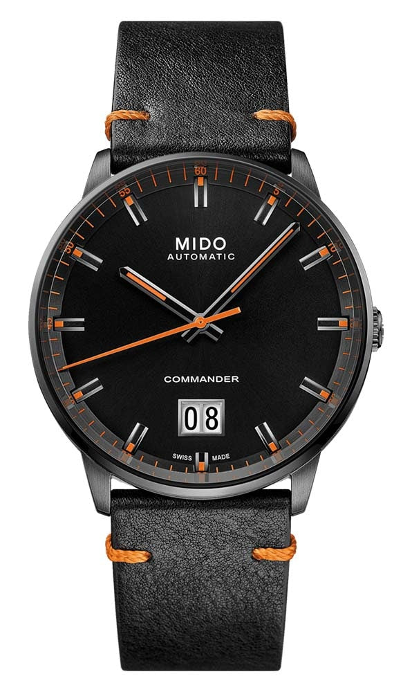 Mido Commander Big Date - Stainless Steel with Anthracite PVD - Black Patina Leather Strap