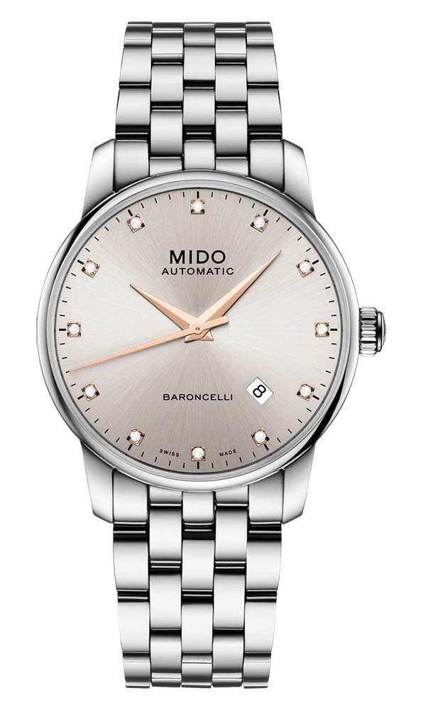 Mido Baroncelli Diamonds - Stainless Steel - Stainless Steel Strap - 38mm