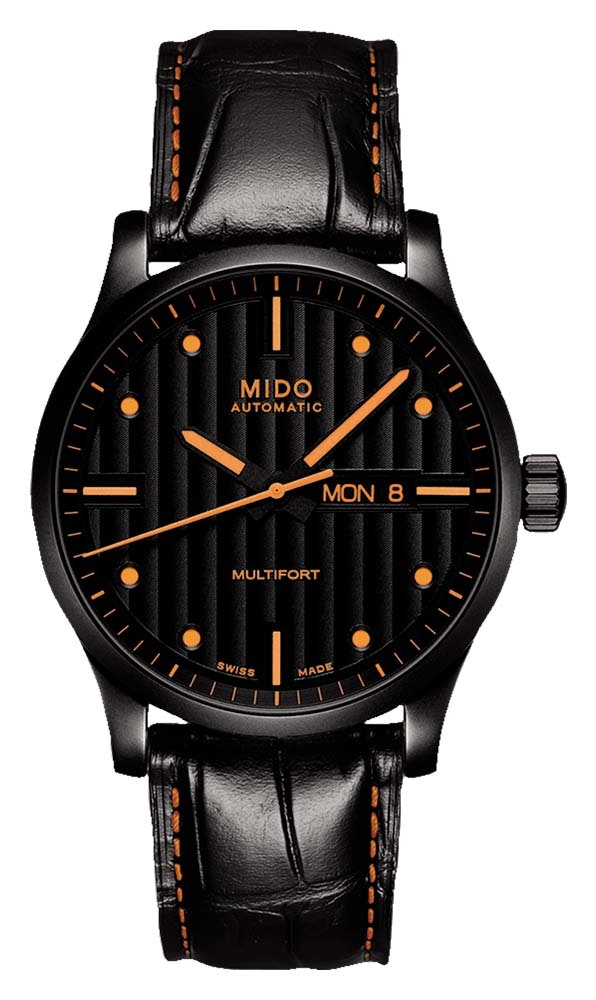 Mido Multifort Special Edition - Stainless Steel with Black PVD - Interchangeable Black & Orange Leather Strap