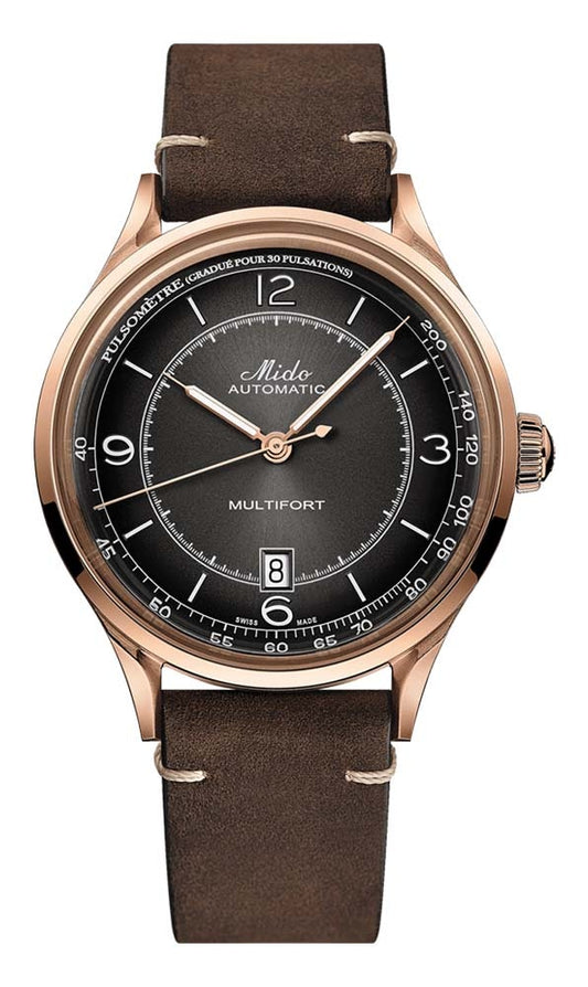 Mido Multifort Patrimony - Stainless Steel with Rose Gold PVD - Brown Patina Leather Strap